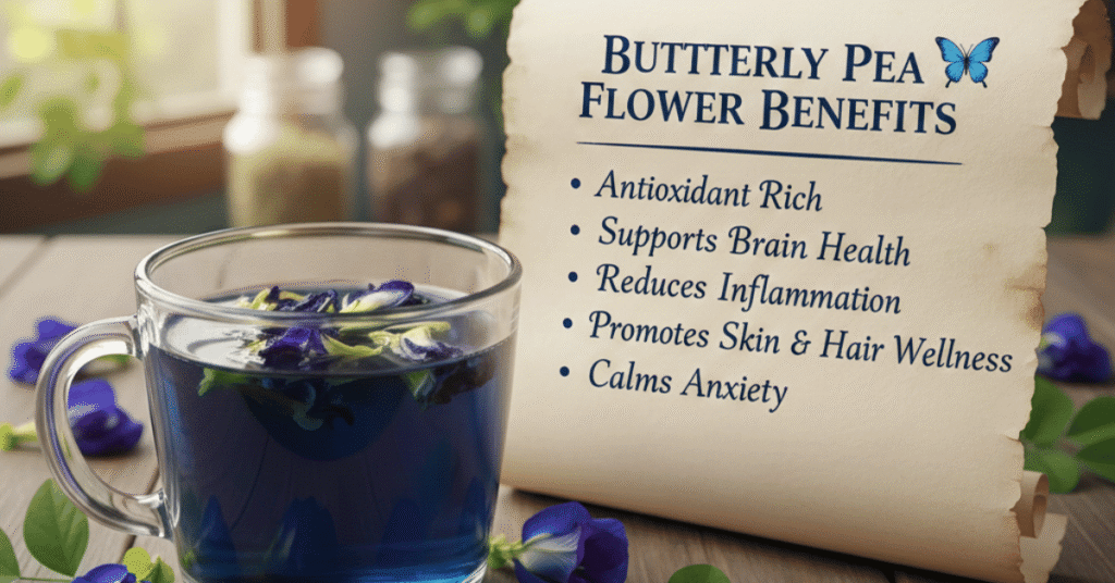 The butterfly pea flower has been captivating wellness enthusiasts and herbal tea lovers worldwide. Known for its vibrant blue hue and versatility, the blue butterfly pea flower isn’t just a pretty plant—it’s packed with health-boosting compounds. From teas and powders to skin and hair applications, the butterfly pea flower benefits make it a must-have in natural remedies and daily wellness routines. In this guide, we’ll explore the full spectrum of butterfly pea flower benefits, including its uses, nutritional value, and potential side effects. What Is Butterfly Pea Flower? The butterfly pea flower (Clitoria ternatea) is a tropical plant native to Southeast Asia. Its striking blue petals are often used in teas, beverages, and natural dyes. Popular forms include: Dried butterfly pea flower Butterfly pea flower powder Fresh blue or white butterfly pea flowers Its rich anthocyanin content is responsible for the vivid color and powerful antioxidant properties. Butterfly Pea Flower Tea and Its Benefits One of the most popular uses is butterfly pea flower tea. The tea can be served hot or cold and changes color naturally when mixed with acidic ingredients like lemon juice. Key benefits include: Rich in Antioxidants: Helps fight free radicals and reduce oxidative stress. Boosts Brain Function: May support cognitive health and improve memory. Supports Stress Relief: Acts as a mild adaptogen, promoting calm and relaxation. Promotes Heart Health: Antioxidants can contribute to improved blood circulation. Butterfly Pea Flower Tea Benefits for Wellness Anti-inflammatory properties Supports digestive health Enhances metabolism and detoxification Butterfly Pea Flower Benefits for Skin The butterfly pea flower benefits for skin are particularly impressive: Anti-aging: Rich antioxidants help fight wrinkles and fine lines. Skin Brightening: Enhances complexion and promotes natural glow. Healing Properties: Supports faster recovery of minor cuts and blemishes. Tip: Using butterfly pea flower powder in DIY face masks can amplify these effects. Butterfly Pea Flower Benefits for Hair When it comes to hair care, the butterfly pea flower benefits for hair include: Strengthening hair roots and reducing hair fall Adding shine and luster naturally Treating scalp irritation and dandruff Herbal shampoos and oil infusions with blue butterfly pea flower are increasingly popular for these reasons. Other Health Benefits of Butterfly Pea Flower Blood Sugar Regulation: Some studies suggest it helps manage glucose levels. Weight Management Support: May aid in fat metabolism. Eye Health: Traditionally used to improve vision and reduce eye fatigue. Forms and Uses Dried butterfly pea flower: Ideal for tea brewing. Butterfly pea flower powder: Perfect for smoothies and skincare recipes. White butterfly pea flower: Less common, mild flavor, same antioxidant benefits. Potential Side Effects and Precautions While generally safe, butterfly pea flower benefits and side effects should be considered: May lower blood pressure, so caution for hypotensive individuals Excessive consumption could lead to digestive discomfort Pregnant or breastfeeding women should consult a doctor before regular use FAQs About Butterfly Pea Flower Q1: Can I drink butterfly pea flower tea daily? Yes, moderate daily consumption is safe and can provide antioxidant benefits. Q2: Does butterfly pea flower really change color? Yes! Its anthocyanins react with acids, turning blue tea purple when lemon juice is added. Q3: Is blue butterfly pea flower better than white? Both offer antioxidants, but blue has higher anthocyanin content, giving it stronger health benefits. Q4: Can I use butterfly pea flower for hair growth? Absolutely. Herbal oils and rinses with butterfly pea flower strengthen hair and improve shine. Conclusion The butterfly pea flower is a versatile, natural powerhouse with benefits ranging from skin and hair care to cognitive and cardiovascular support. Whether consumed as tea, added as a powder, or used in beauty routines, it offers numerous health advantages. By understanding its uses and potential side effects, you can safely incorporate the butterfly pea flower benefits into your daily wellness practices.
